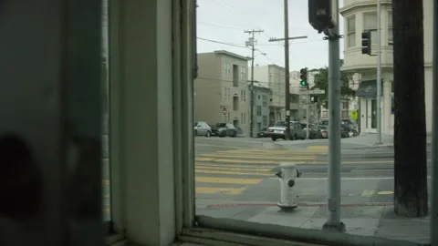 Handheld POV from store window in San Francisco 02 Stock Footage 145885600