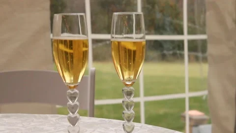 Handheld Rack Focus Wedding Champagne Glasses Stock Footage 236811972