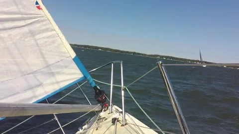 Handheld sailboat looking over the bow POV Stock Footage 218338138