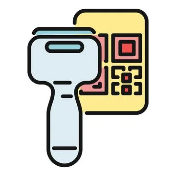 Handheld scanner reading qr code on smartphone screen Stock Illustration