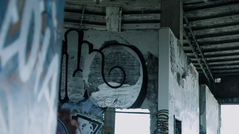 Handheld shot of abandoned warehouse ceiling Stock Footage 112895710