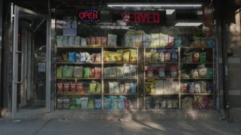 Handheld shot of a Bodega facade Stock Footage 278501027
