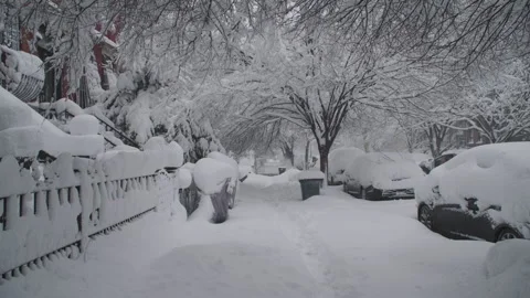 Handheld shot of Brooklyn during a blizzard Stock Footage 329811236