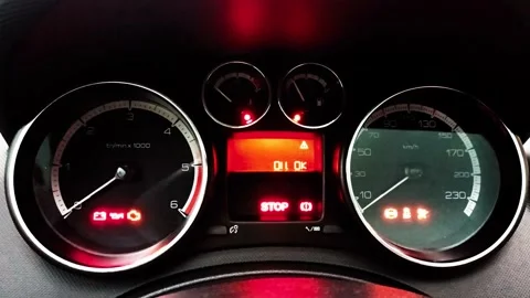 Handheld Shot Car Warning Light Symbols Stock Footage 142457689