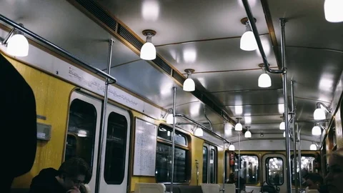 Handheld shot of commuting passengers in subway Stock Footage 122404091