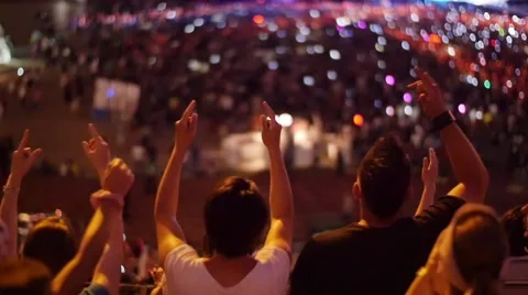 Handheld shot of a crowd making party at a rock concert Video stock 52742619