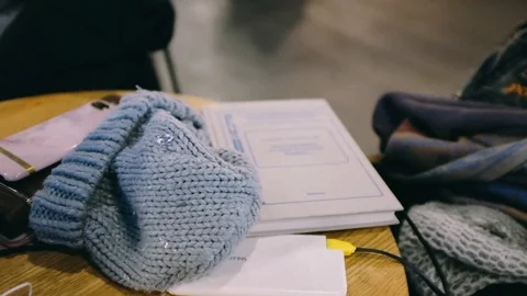 Handheld shot of diary kept on table Stock Footage 122395337