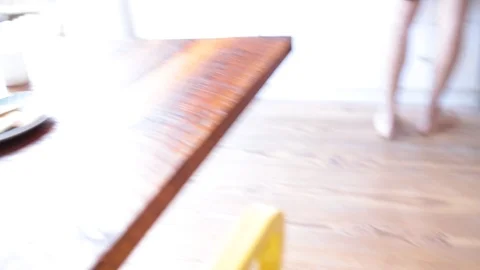 Handheld shot of dining table in kitchen at home Stock Footage 114859837