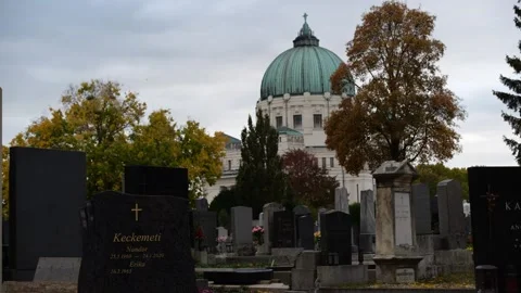 Handheld shot of graveyard in Vienna Stock-Footage 145799134