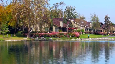 Handheld Shot of Lake Community Stock Footage 73498484