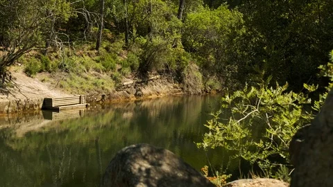 Handheld shot of lake in the middle of forest in Sintra Stock Footage 112718894