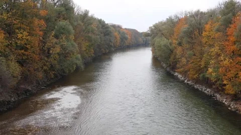 Handheld shot of Lech river in Augsburg, Germany Stock Footage 171083130