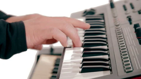 Handheld Shot Of Man Hand Playing Keyboard Stock Footage 237612470