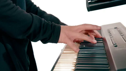 Handheld Shot Of Man Hand Playing Keyboard Stock Footage 237612542