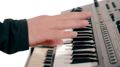 Handheld Shot Of Man Hand Playing Keyboard Stock Footage 237612589