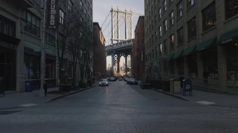 Handheld shot of The Manhattan Bridge Stock Footage 266210662