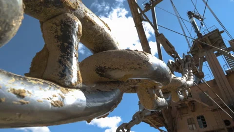 Handheld shot of massive bucket chain of dragline excavator standing on the side Stock Footage 87731442