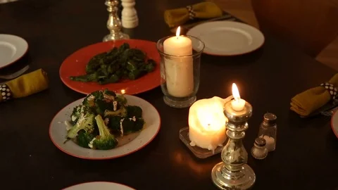 Handheld shot of meal served on the dining table at home Video stock 114846892