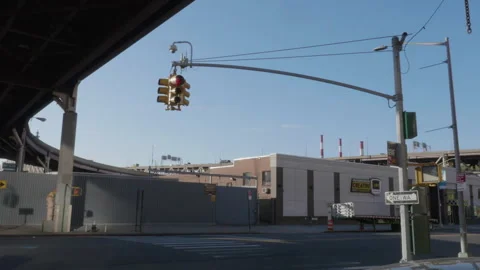 Handheld shot a of road intersection in Long Island City, Queens Stock Footage 275604933
