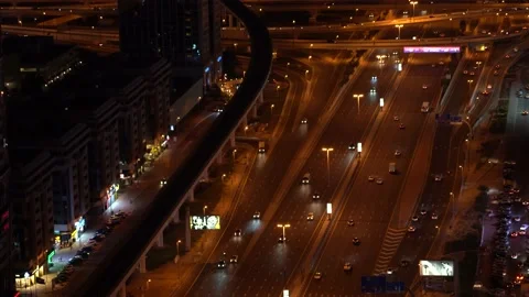 Handheld shot of Sheikh Zayed Road with less traffic. Stock Footage 134245649