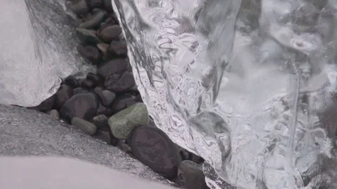 Handheld shot of streamlet flowing through glacier Stock Footage 118654526