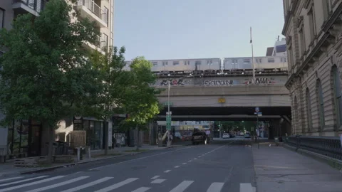 Handheld shot of the subway passing through Brooklyn Stock Footage 277722865