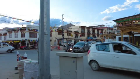 Handheld shot, traffic at Fort Rd. and Old Fort Rd. intersection, Leh Ladakh. Stock Footage 257097584