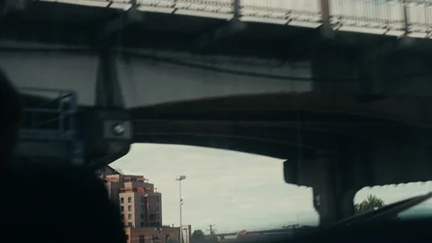 Handheld shot from train of airplane flying Stock Footage 219829703