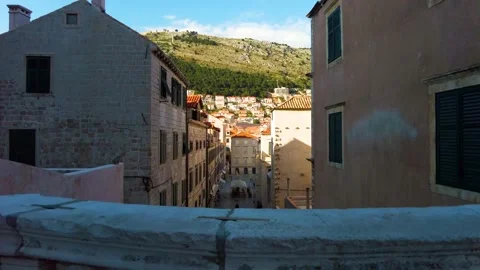 Handheld shot of Venetian architecture inside Dubrovnik's Old Town in Stock Footage 200369732