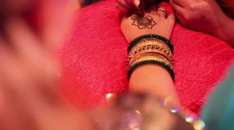 Handheld Slide of a Henna Tattoo in Progress Stock Footage 48595179