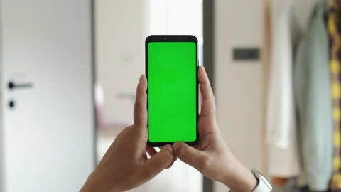 Handheld Slow Motion Camera: Point of View of Female at Cozy Room Using Phone Stock Footage 195332006