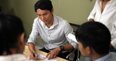 Handheld slow motion shot, Young Business teamwork glad in success or project Stock-Footage 224031868