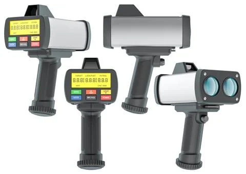 Handheld speed radar gun device, multiple views. 3D rendering Stock Illustration