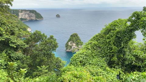 Handheld static ocean view from Nusa Penida coastline, Bali, Indonesia 스톡 동영상 335239455