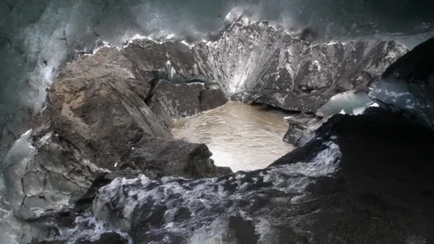 Handheld Static Shot of Solheimajokull glacier and lake Stock Footage 99010621
