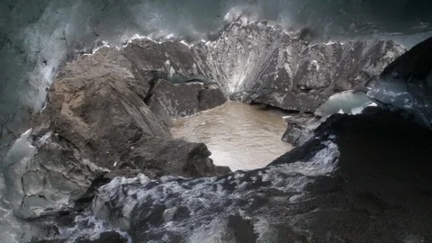 Handheld Static Shot of Solheimajokull glacier and lake Stock Footage 103685000