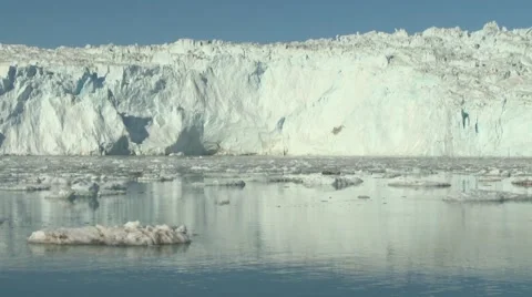 Handheld still of glacier wall seen from boat with SOUND of loud rumblings Stock Footage 60002534