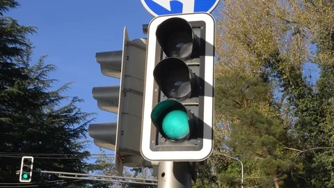 Handheld: Traffic lights close up Stock-Footage 100063059