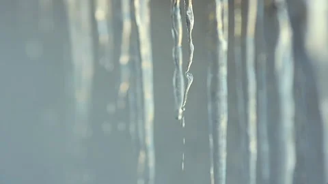 Handheld Video of Dripping Icicles With Selective Focus in Winter BG Stock Footage 325275614