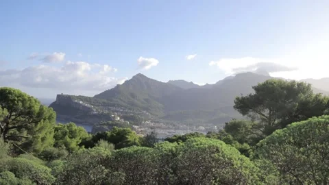 Handheld video of port de soller in mallorca Stock Footage 166393524