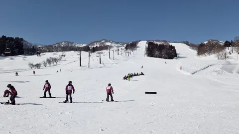 Handheld Video of Ski School Group in Japan Winter Video stock 329540709