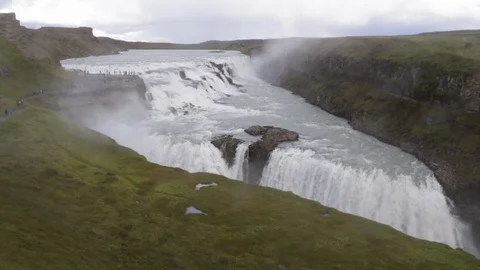 Handheld Wide Angle of Gullfoss waterfall, Iceland Stock Footage 103683703