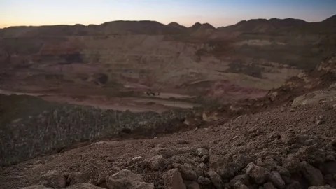 Handheld wide shot of operating mine. Boom of a walking excavator. Bouxite Video stock 75537681