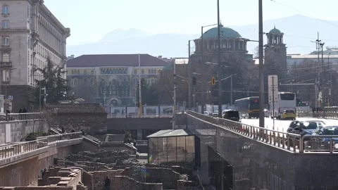 Handheld Winter Video of St Nedelya Cathedral and Serdica Ruins in Sofia Stock Footage 325426731