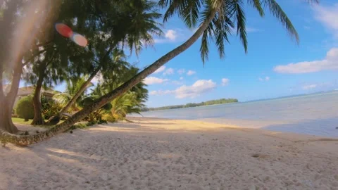 Handhold still view beach sandy side look out to calm relax turquoise ocean paci Stock Footage 253457612