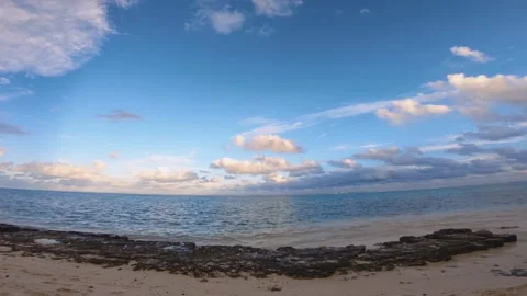 Handhold still view of beach sandy side look out to pacific horizon and calm rel Stock Footage 258441332