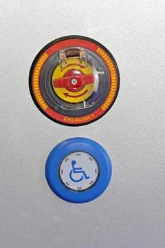 Handicap Button Handicap Activation Push Button With Emergency Stop Copyri... Stock Photos
