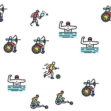 Handicapped Athlete Sport Game Vector Seamless Pattern Stock Illustration