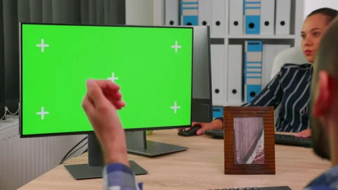 Handicapped businessman using computer with chroma key Stock Footage 143183753