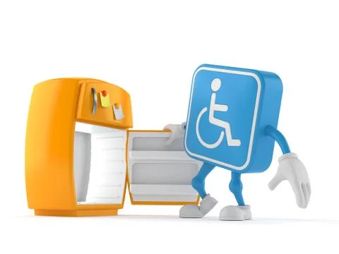 Handicapped character with open fridge Stock Illustration